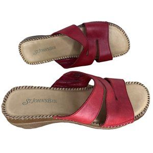 St. John's Bay Dark Red and Brown Slip-On Leather Sandals Shoes Size 8M
